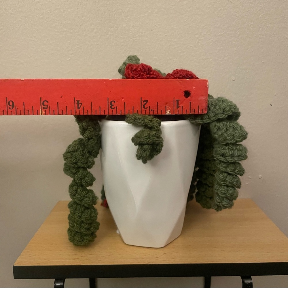 LD Yarn Creations Handmade Green & Red Crocheted Plant Décor – Approx 6” Tall - Picture 11 of 13